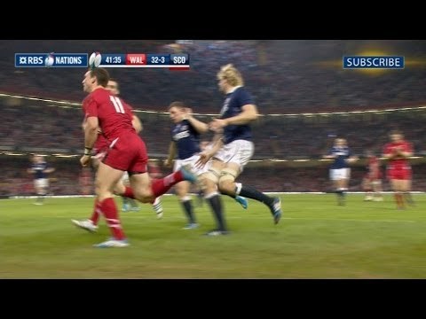 George North bursts over for his second Try - Wales v Scotland 15th March 2014