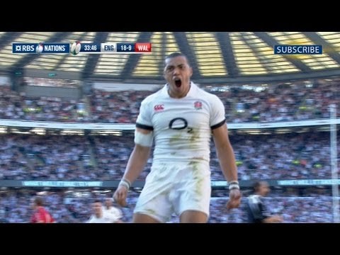 Brilliant Luther Burrell Try from Twelvetrees' kick through - England v Wales 9th March 2014