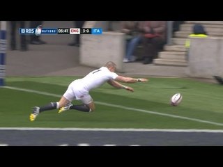 Mike Brown Charge Down Nearly Leads to a Try England v Italy 10 March 2013