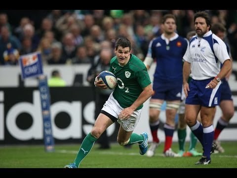 Jonathan Sexton crosses for his second Try - France v Ireland 15th March 2014