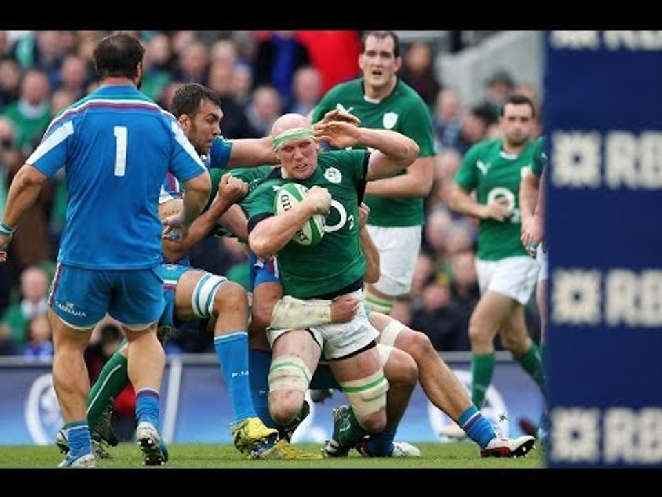 Tito Tebaldi gets to grips with Paul O Connell - Ireland v Italy 8th March 2014