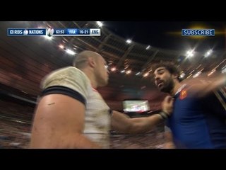 Nigel Owens Takes Charge of Brown and Huget Altercation - France v England 1st February 2014