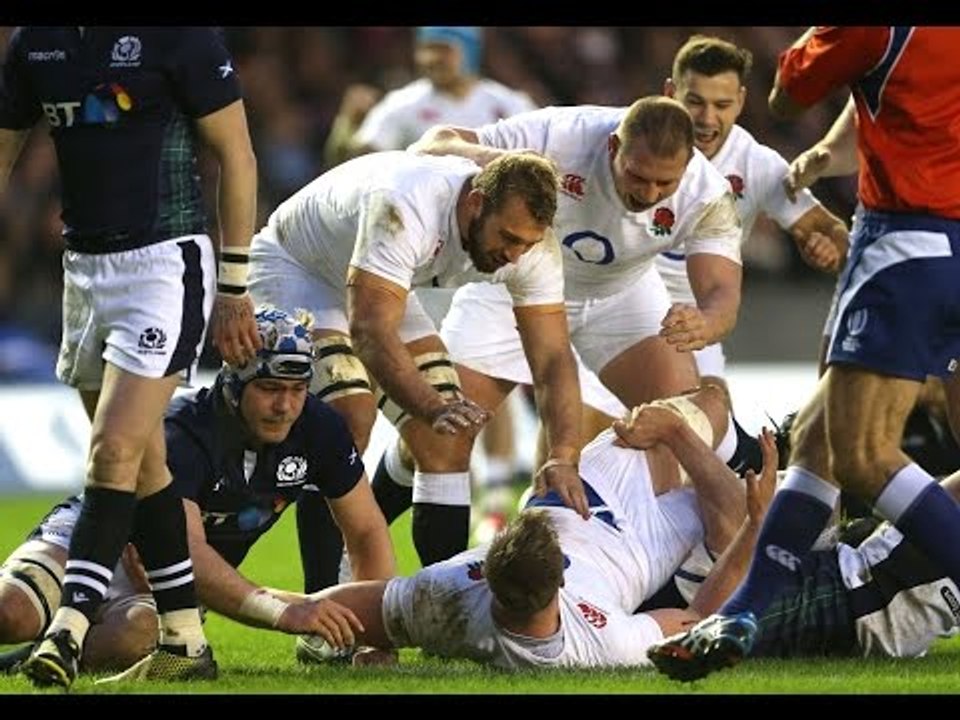 England catch Hogg and tackle him behind the 5m line | RBS 6 Nations