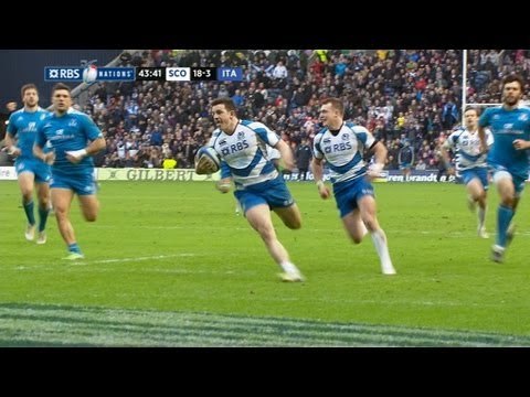 Great Matthew Scott Try from Good Maitland Offload Scotland v Italy 09 Feb 2013