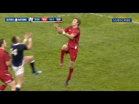 Great George North Try after Williams & Phillips precise passing - Wales v Scotland 15th March 2014