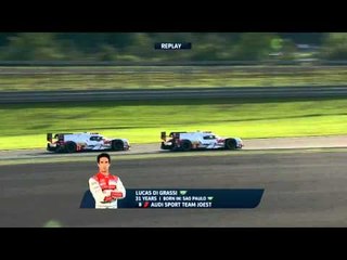 Lucas Di Grassi in No. 8 Audi slips easily past team mate André Lotterer in car 7