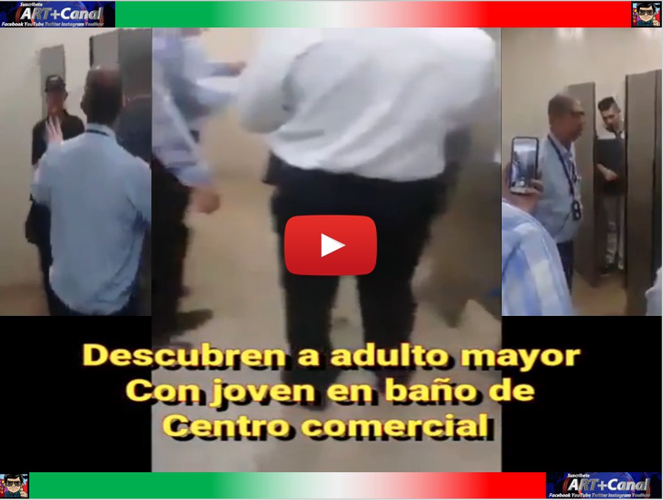 Adulto mayor con joven en bano de centro comercial