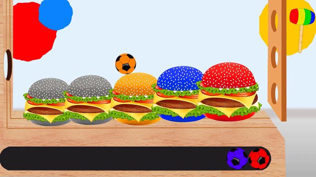 Learn Colors with Colorful Hamburger Soccer Balls WOODEN HAMMER Cartoon for Kids Toddlers Babies