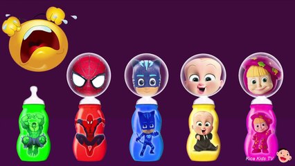 Learn Colors With Boss Baby Baby Bottle - PJ Mask Hulk Spiderman Wrong Heads