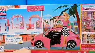 Pink Barbie Volkswagen Beetle Bug Car & Dream Bathroom Toilet & Sink Unboxing Toy Review