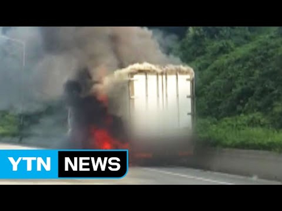 고속도로 달리던 대형 트럭에 불 / YTN (Yes! Top News)