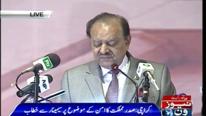 Karachi: President Mamnoon Hussain addresses a seminar 'Peace in South Asia