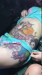 TGXB - Cô gái xăm hoa bướm kín bụng để che vết rạn - Mỹ Ngân Huỳnh tattoo