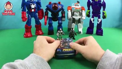 Playskool Heroes Mech Armor Captain America Vs Transformers Rescue Bots Blades in Robot Battle Slam