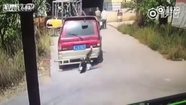 Elle se fait rouler dessus par une voiture qui lui recule dessus mais s'en sort miraculeusement sans blessure