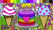 Learn Colors and Color Rainbow Ice Cream Birthday Cake Coloring Pages for Kids