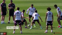 Cristiano Ronaldo Panna On James Rodriguez | Funny Celebration ● Real Madrid Training Session (HD)
