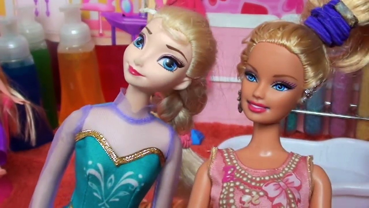 Elsya and Annya Bath Time Barbie Day Spa Rainbow Soap Dolls Anna Elsa Toddlers Toys and Dolls