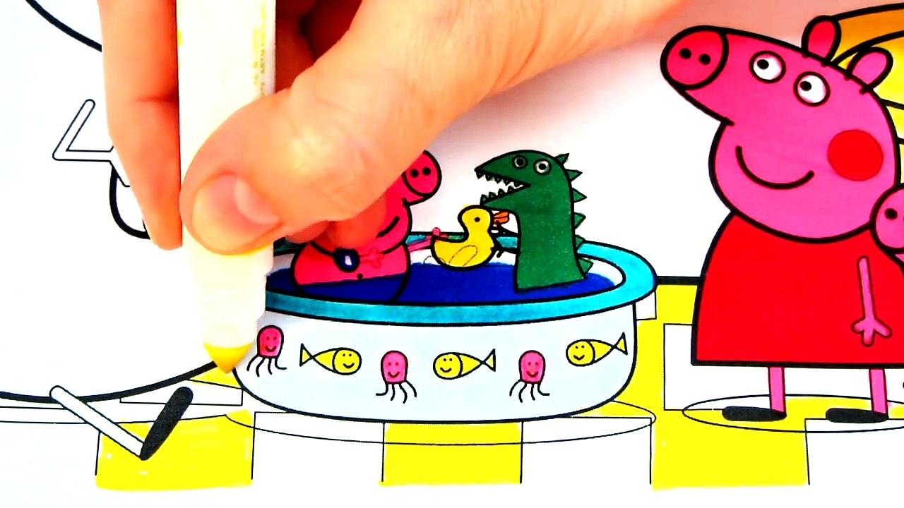 Peppa Pig Baby Alexander Bath Tub Coloring Book Pages Video For Kids with Colored Markers