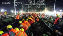 No tea breaks! Chinese workers rebuild station in just nine hours