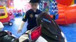 Indoor playground family fun at play area with unboxing new spiderman car, paw patrol & police kids