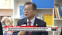 Pres. Moon visits public daycare center in support of pro-parenting policies