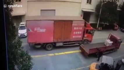 Man gets up with only scratches after lorry reverses over him