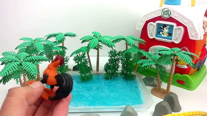 Learn Farm Animals With Toy Animals In Blue Slime/Shape Sorter Barn House/Old MacDonald Nursery Rhym
