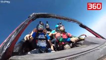 Të rinjtë bëjnë çmenduri, hidhen me makinë nga avioni si nëpër filma (360video)
