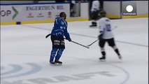 Amazing ice hockey celebration: player sets ice on fire with post-game dance routine
