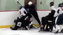 Hockey Mom Runs Out On Ice During Hockey Fight