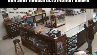 GUN SHOP ROBBER GETS INSTANT KARMA