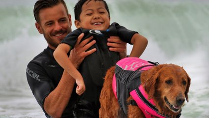 Dog Surfs With Kids Who Need Machines to Breathe
