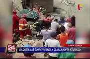 Santa Eulalia: volquete cae sobre vivienda y deja a chofer herido