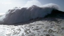 Spectacular drone footage captures giant-wave surfer's wipeout near miss