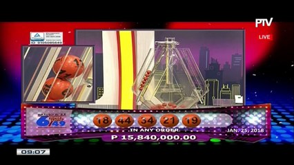 PCSO 9 PM Lotto Draw, January 25, 2018