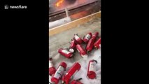 China bullet train bursts into flames at station