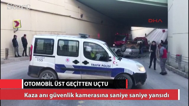 Pendik'te otomobil üst geçitten böyle uçtu
