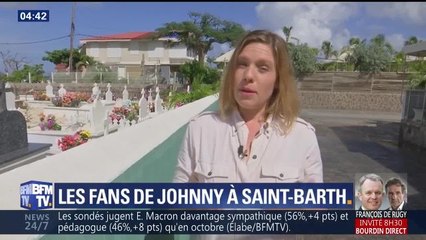 Des fans se recueillent sur la tombe de Johnny Hallyday à Saint-Bart