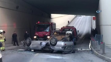 Araç 5 Metreden Böyle Aşağıya Düştü