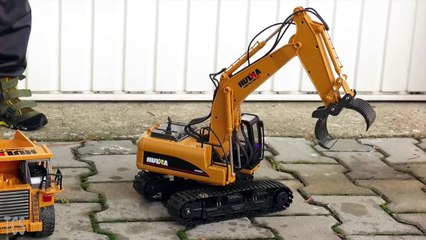 Kids plays with Remote Control Toys Excavator Dump Truck Timber Grabber video for kids