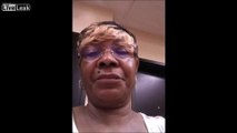 Une petite fille lâche une grosse caisse à sa webcam à une femme noire raciste
