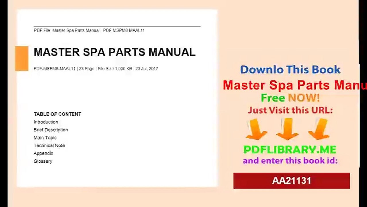 Master Spa Parts Manual