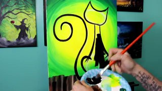 Spooky the Cat Step by Step Acrylic Painting on Canvas for Beginners