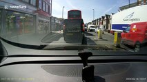 Impatient Royal Mail driver swerves onto wrong side of road to beat traffic