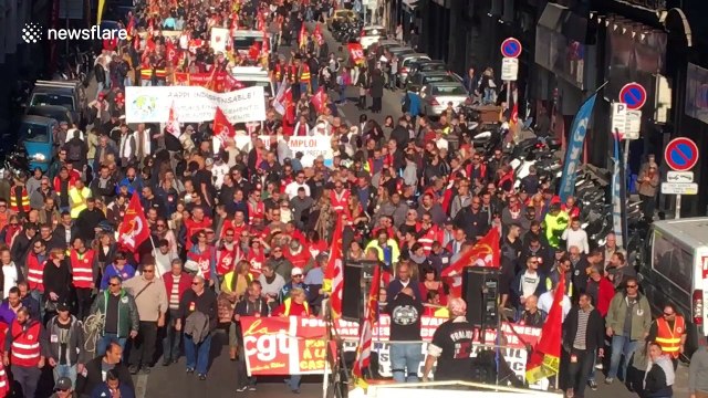 Unions protest against Macron's reforms in Marseille
