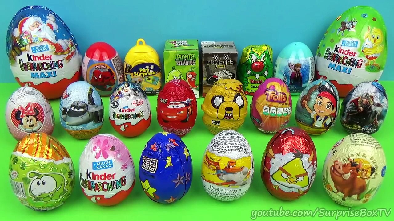 30 Kinder Surprise Eggs! Disney Cars Plains Trolls Frozen Angry Birds ...