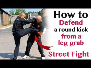 Defend a round kick from a leg grab - Street Fight