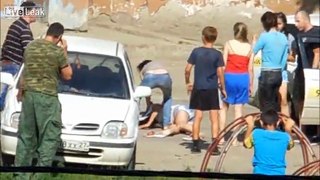 Girl fight with tire iron