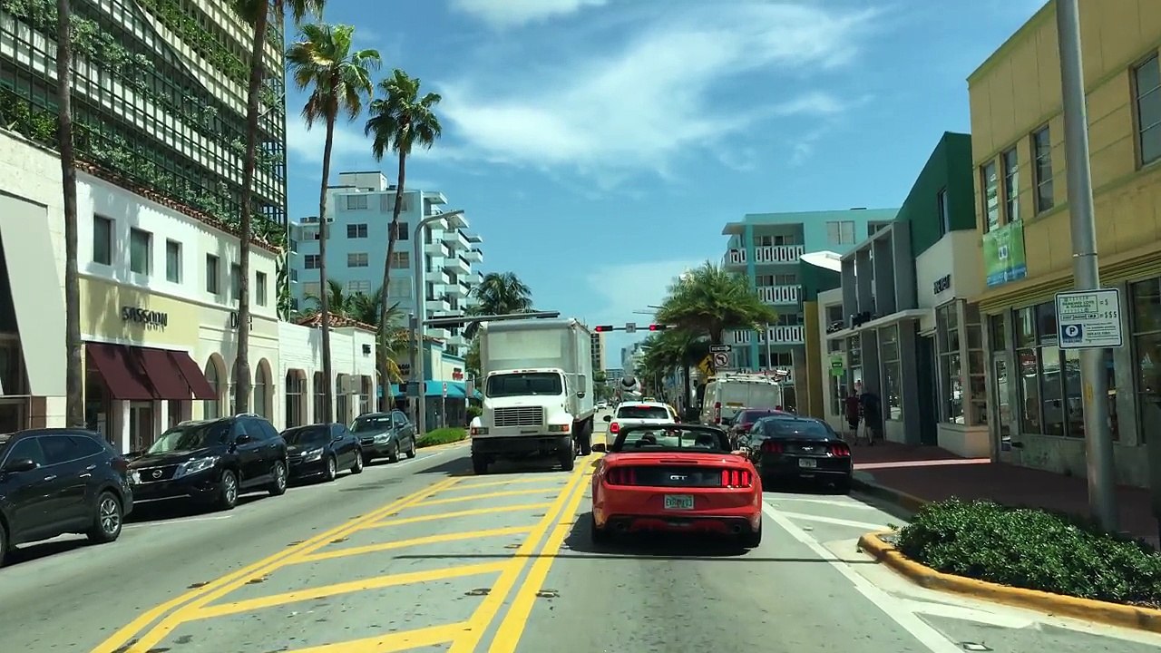 Driving Downtown - Collins Avenue - Miami Beach Florida USA